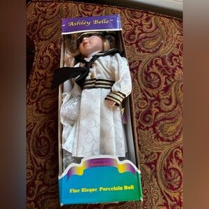 Veronica Porcelain Doll White Dress  Ashley Belle Collection Stand Blonde Hair